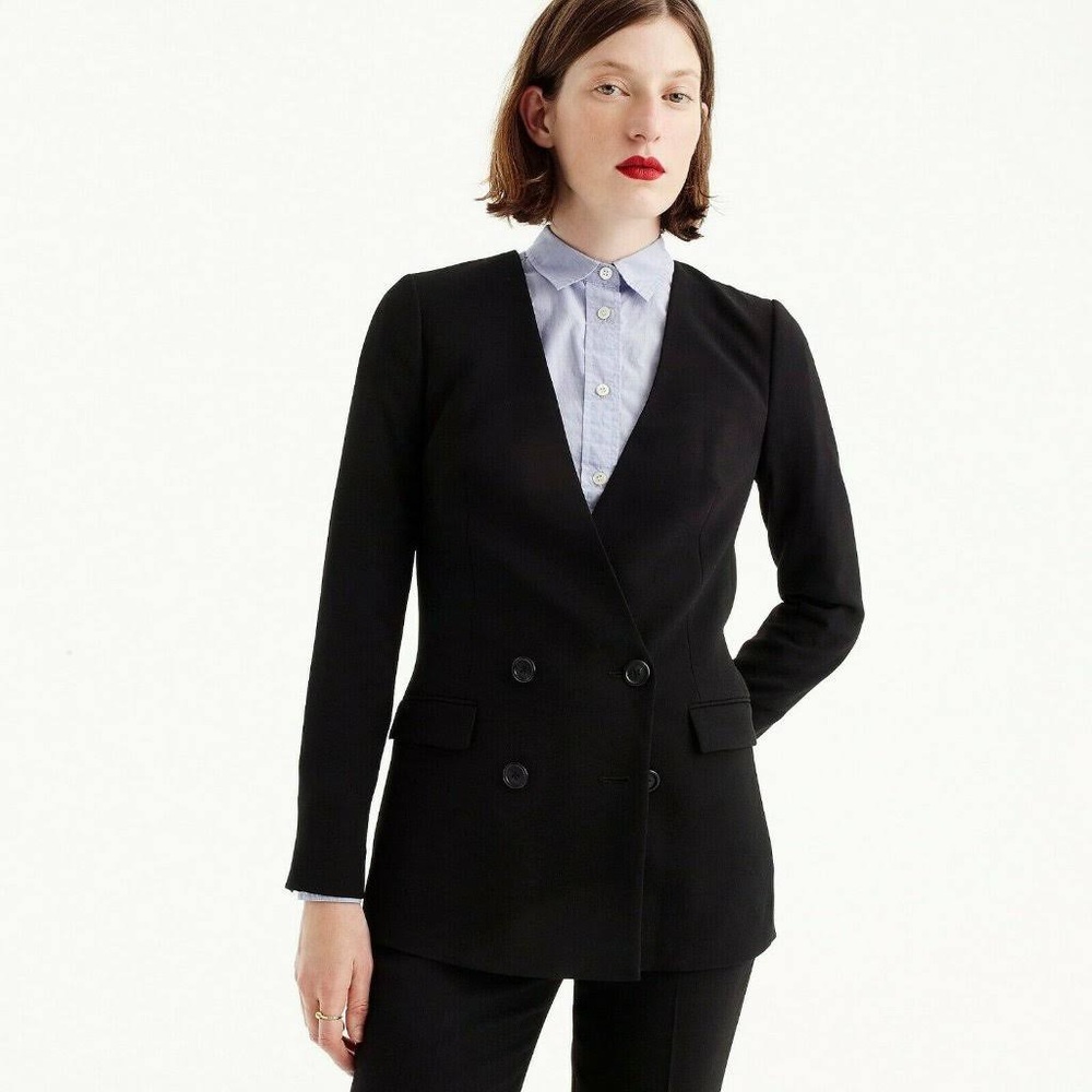 J.Crew double breasted collarless blazer, black, 10